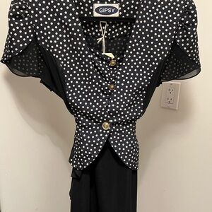 Vintage 2pc Set Black and White Polka Dot Jacket and Strapless Dress M